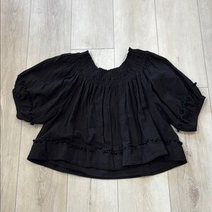 Apiece Apart Black Ruffled 3/4 Sleeve Blouse